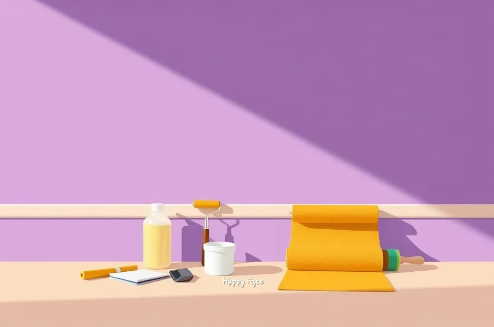 Outils de peinture disposés dans l'ordre des étapes du chantier