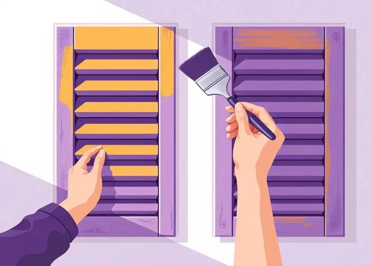 Mise en peinture au pinceau de volets et d'encadrements en bois