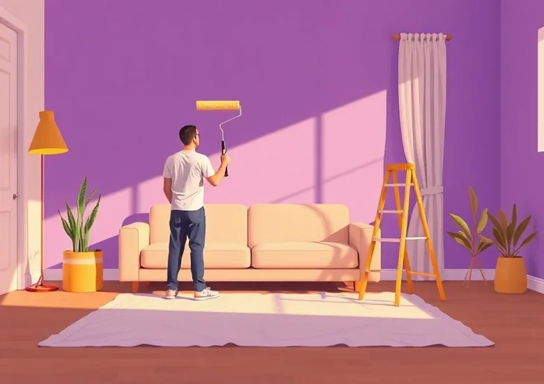 Peintre appliquant la peinture au rouleau sur un mur de salon